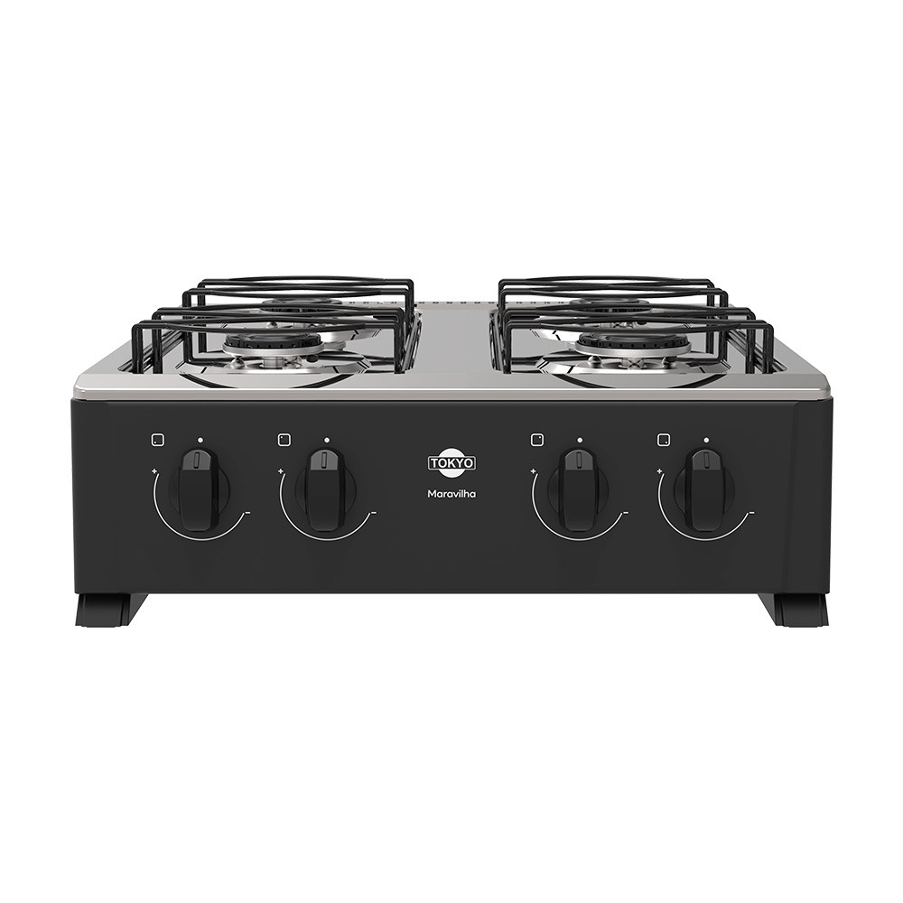 COD:111000897 - COCINA A GAS TOKYO MARAVILHA 4H NEGRO MESADA INOX